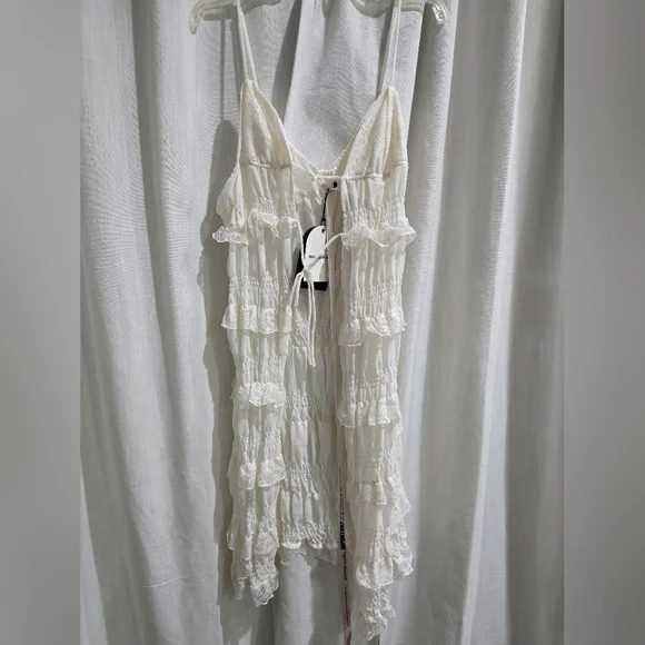 NWT Mistress Rocks White Lace Frilled Longline Midi Top‎ L - Picture 5 of 8